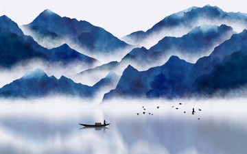 新中式抽象意境山水画