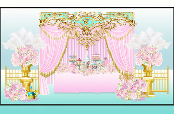 粉色婚礼仪式区合影图