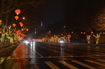 城市春节街头夜景
