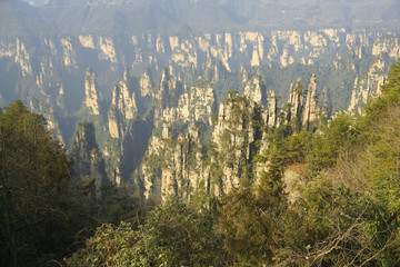 张家界天子山御笔峰砂岩石柱群