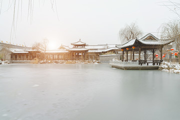 中式园林雪景