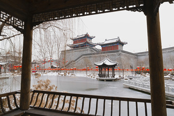 中式画意园林水墨建筑风景