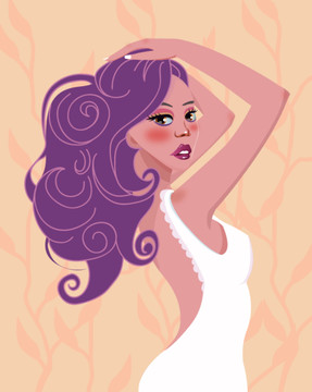 妇女节女摸头发紫发知性插图