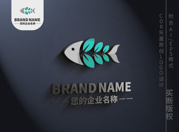 创意绿叶鱼儿logo生态标志