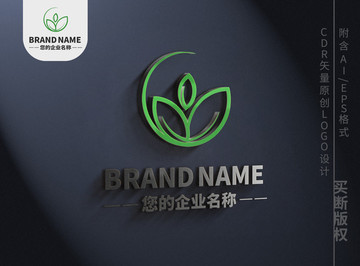 简约线条树叶logo自然标志