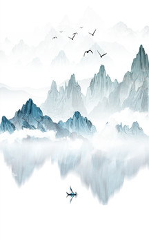 新中式蓝色山水水墨装饰画
