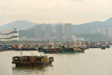 珠海港湾停泊的渔船