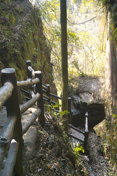 通往杨家界乌龙寨的狭窄崎岖山路