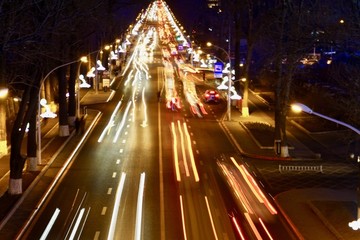 城市夜景汽车灯光轨迹