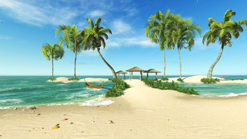 蓝天大海沙滩椰子树