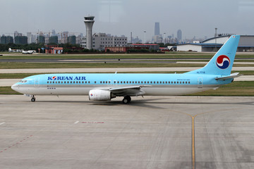 大韩航空飞机在天津机场