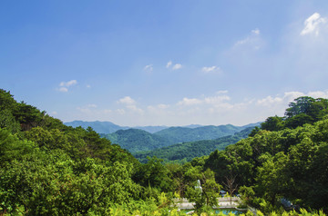 千山木鱼庵俯瞰连绵群山蓝天白云