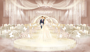 主舞台效果图婚礼设计香槟色婚礼