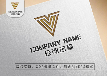 线条字母Vlogo三角形商标