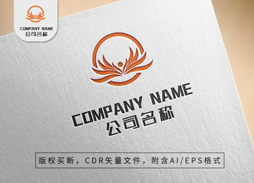 优雅飞翔小人logo羽毛商标