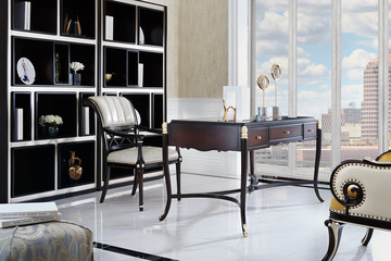 时尚高端实木美式书桌书椅书柜