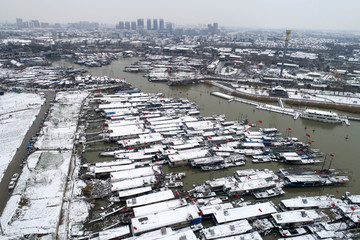 江苏淮安雪后的洪泽湖风光