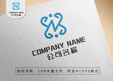 对称爱心小人logo科技标志