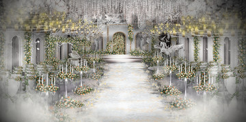 白金色欧式婚礼宴会厅设计