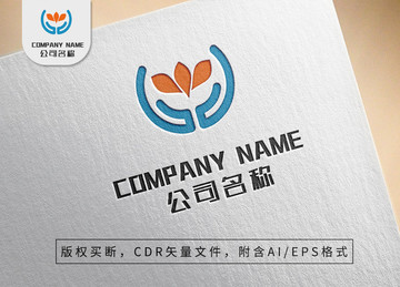 双手呵护花瓣绽放logo商标