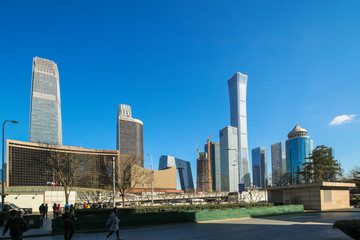 北京CBD城市建筑蓝天白云