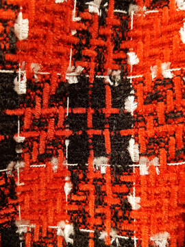 红黑方格羊毛织物纹理背景实拍