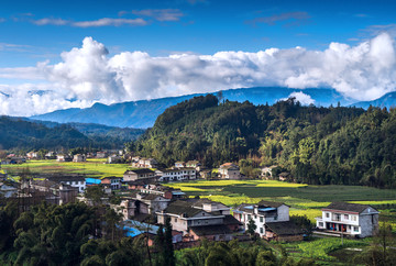 蓝天白云乡村田园油菜花