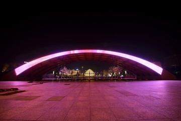 金华施光南音乐广场钢架拱桥夜景