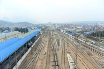 俯拍张家界火车站及铁轨
