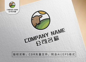 草原牛logo西餐牛肉标志设计