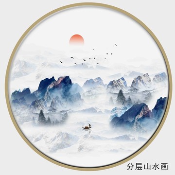 禅意山水圆形挂画框画