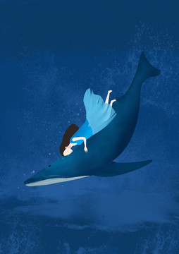海洋鲸鱼女孩插画
