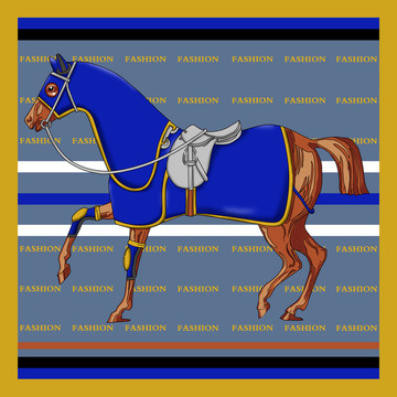 丝巾马条纹图案设计方巾马匹
