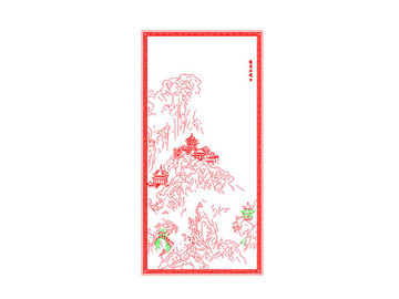 中式玄关装饰画AI线稿蓬莱仙境