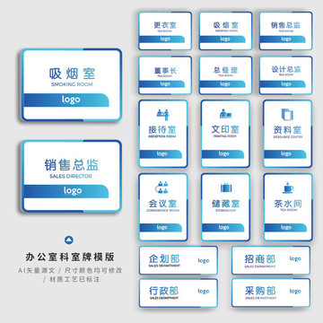 蓝色简约公司科室牌