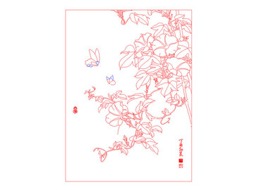 新中式花鸟装饰画花香AI线稿