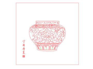 中式装饰画青花缠枝牡丹罐AI稿