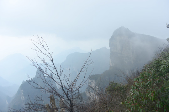 云雾中的张家界天门山鲲鹏顶