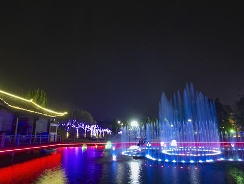 兰溪中洲公园喷泉夜景