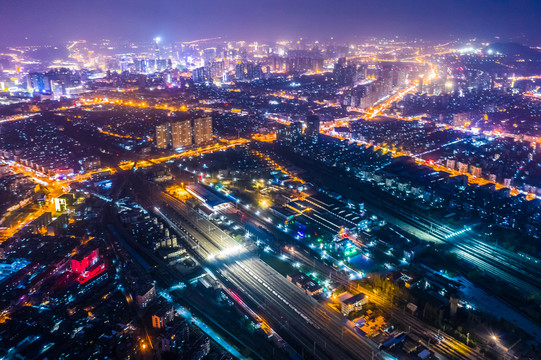 航拍徐州市城市夜景