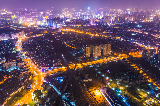 航拍徐州市城市夜景