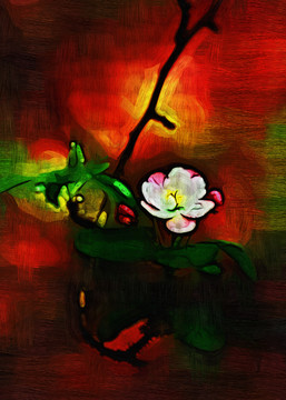 海棠花油画