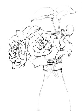 手绘花瓶里的花