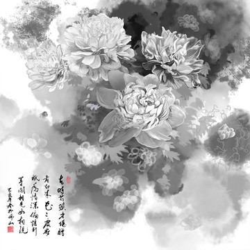 高清手绘新式水墨画