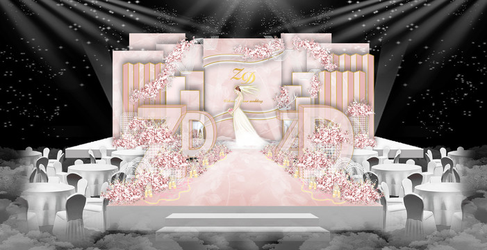 粉色韩式简约婚礼舞台