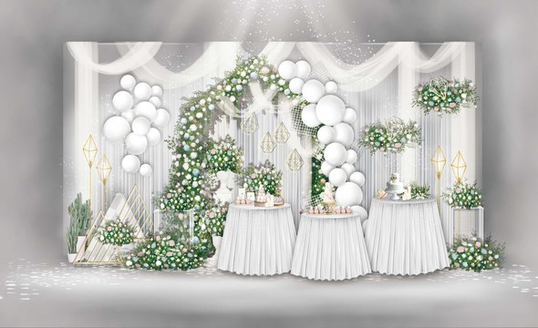 白绿婚礼甜品区