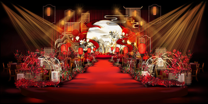 红中式婚礼效果图