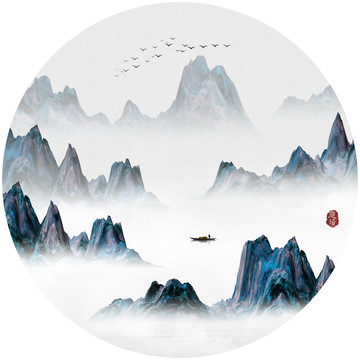 新中式抽象意境水墨山水画