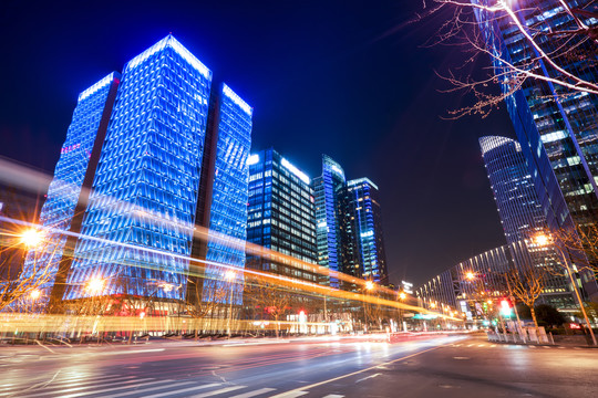 上海陆家嘴城市夜景建筑街道