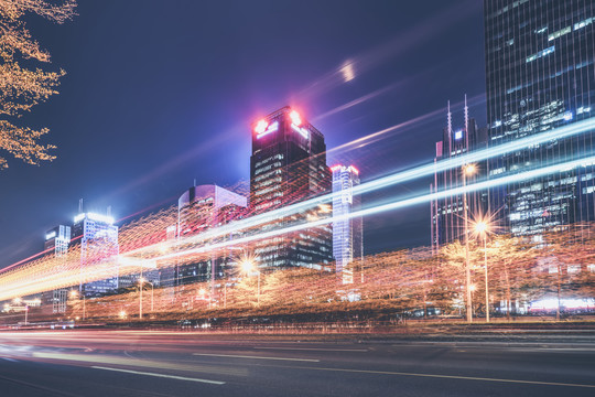 深圳城市夜景建筑街道